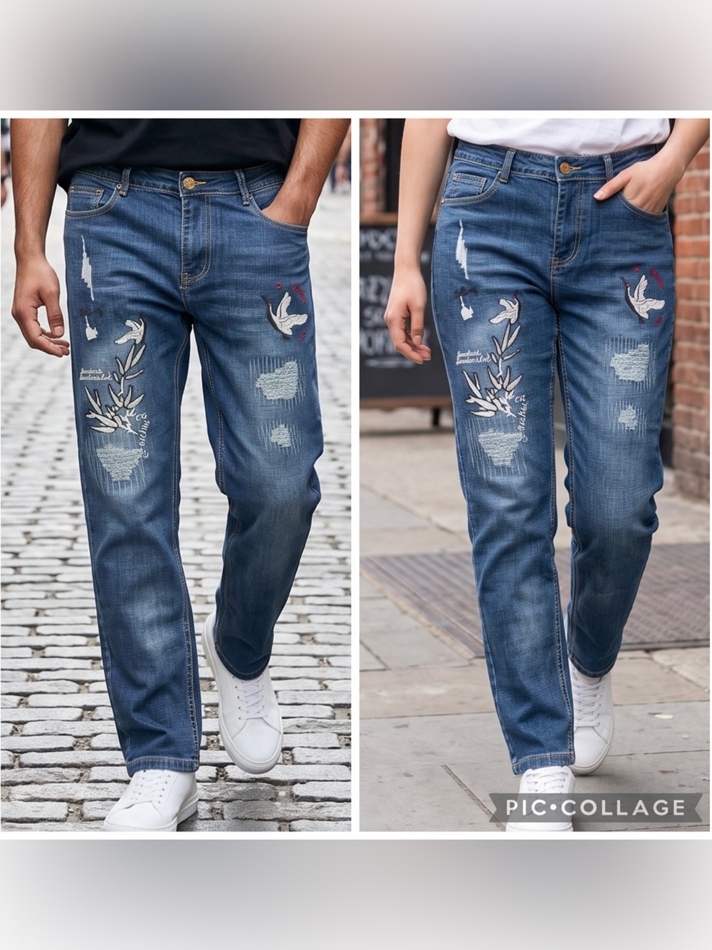 Unisex Denim JCW (JinChangWang) Embroidered Jeans High-Rise Tapered Leg size 34